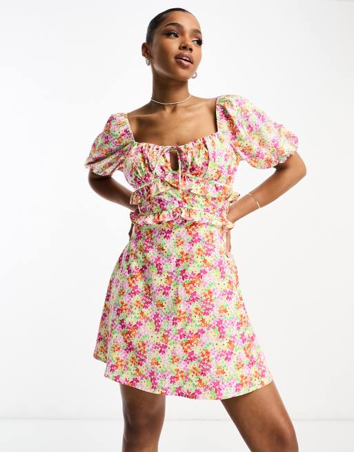 Floral ruched dress sales