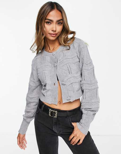 The Frolic wavy texture cardigan in grey marl