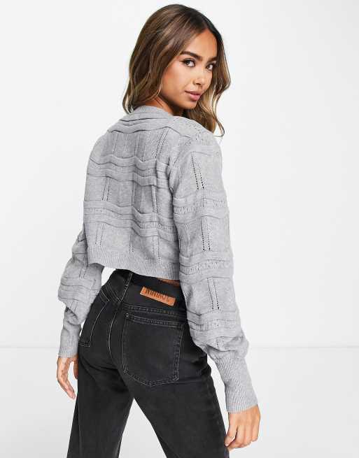 The Frolic wavy texture cardigan in grey marl, 2 of 4