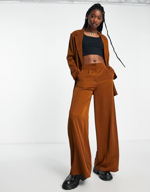 brown and white dresser Edikted Women's Lorie Wide Leg Knit Pants