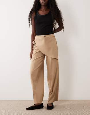 The Frolic Wrap Front Tie Straight Leg Pants In Neutral