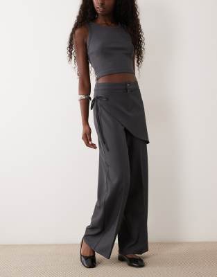 The Frolic Wrap Front Tie Straight Leg Pants In Gray