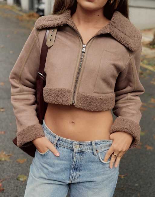 The Frolic x Bella Stovey exclusive cropped faux shearling jacket in light brown