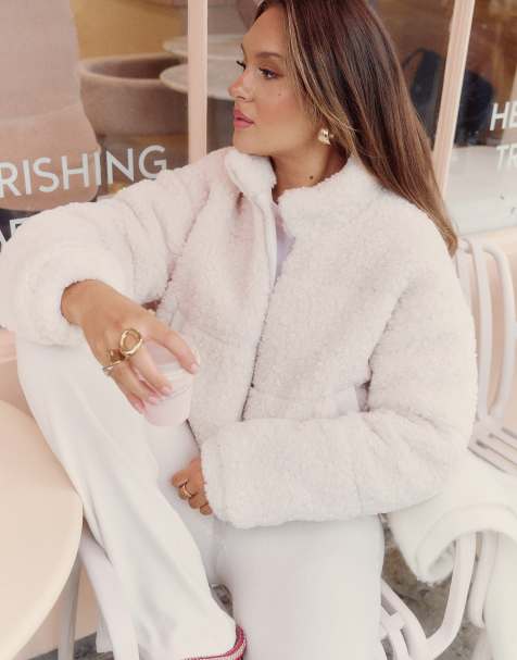 The Frolic x Bella Stovey exclusive cropped hooded borg jacket in cream - view 1