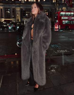 x Bella Stovey exclusive faux fur oversized collar maxi coat in chocolate brown