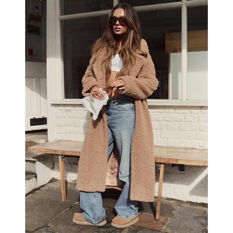 Camel longline teddy coat on sale