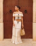 [The Frolic] The Frolic x Lydia Kara exclusive contrast lettuce edge tiered maxi skirt in cream (Part of a set)-White 44 CREAM