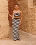 [The Frolic] The Frolic x Lydia Kara exclusive crochet high waisted maxi beach skirt in black and white stripe (Part of a set)-Multi 44 Multi