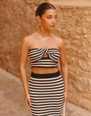 The Frolic X Lydia Kara Exclusive Crochet Twist Front Bandeau Beach Top In Animal Print