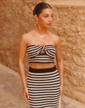 [The Frolic] The Frolic x Lydia Kara exclusive crochet twist front bandeau beach top in black and white stripe (Part of a set)-Multi 36 Multi