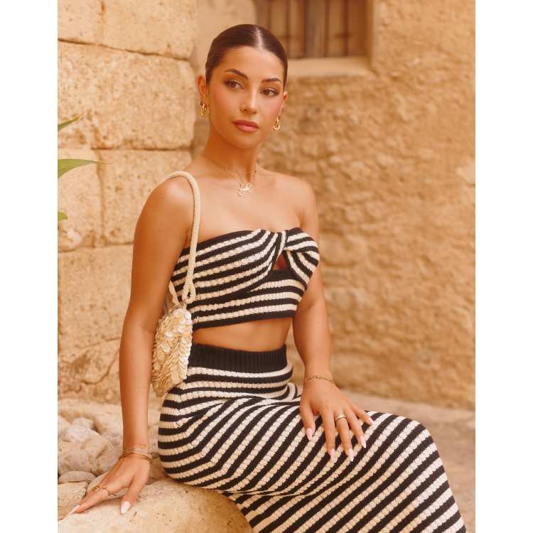 m*a様 LE'RURE Wavy frill bustier stripe d The Frolic x Lydia Kara Exclusive crochet twist front bandeau top