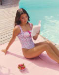 [The Frolic] The Frolic x Lydia Kara exclusive ruched swimsuit with lettuce edge in pink floral 42 Pink