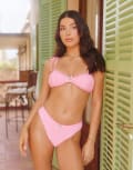 [The Frolic] The Frolic x Lydia Kara exclusive tie-shoulder rose bow trim ruched bikini top pink (Part of a set) 42 Pink