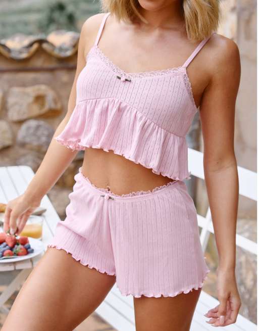The Frolic x Lyds Butler - Sonny - Pyjamashort met golvende rand in roze