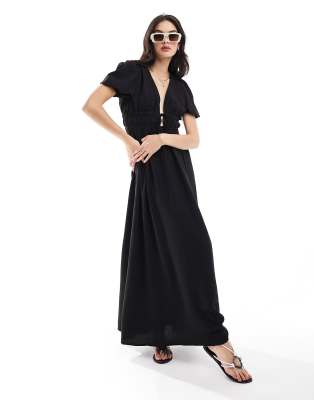 The Frolic - Yasha - Maxi-Strandkleid in Schwarz mit Schnürung