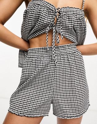 The Frolic zircon high waist shirred short co-ord in black and white textured gingham