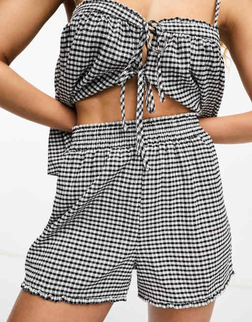 Textured Check Shirred Waist Short