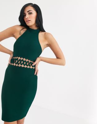 lattice halter bodycon dress