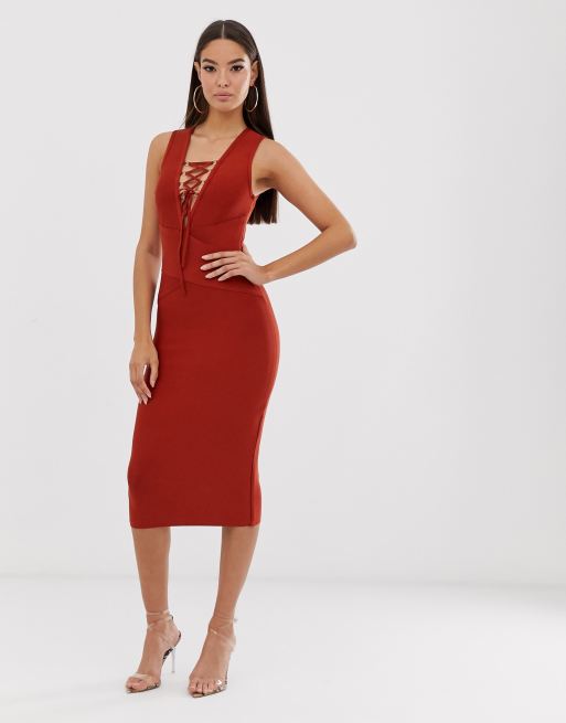 The Girlcode bandage dress with tie detail in rust ASOS