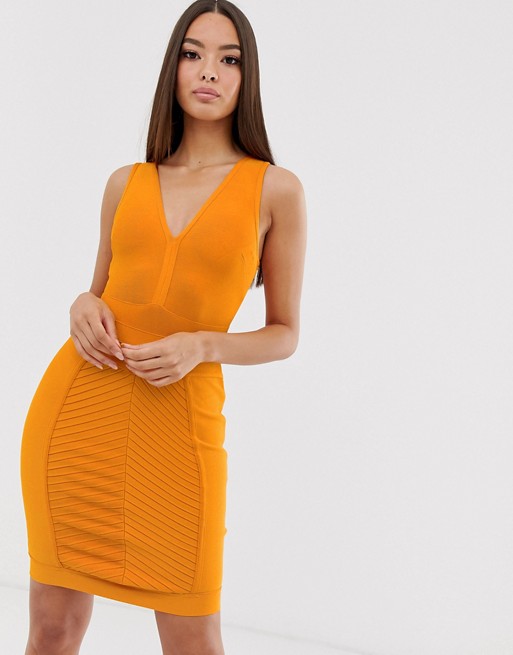 The Girlcode bandage plunge front bodycon dress in tangerine