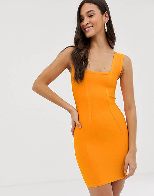 The Girlcode bandage square neck mini dress in orange