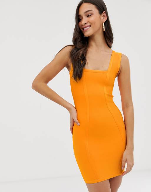 Orange square outlet neck dress