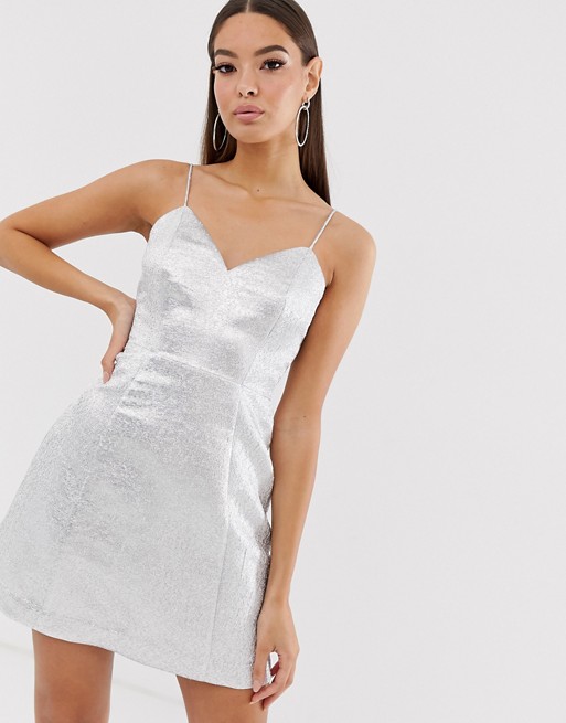 The Girlcode glitter jacquard mini skater dress in silver
