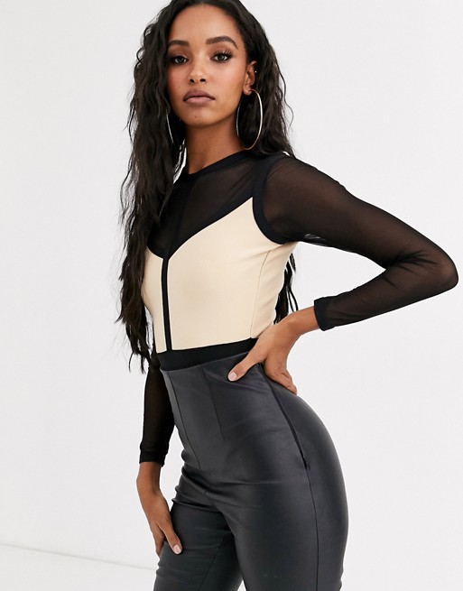The Girlcode long sleeve bandage body with mesh detail