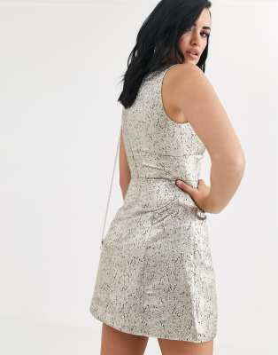 silver metallic skater dress