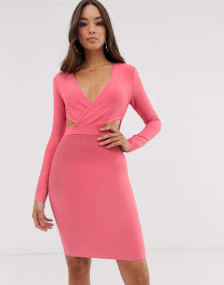 The Girlcode power shoulder bandage dress in pink