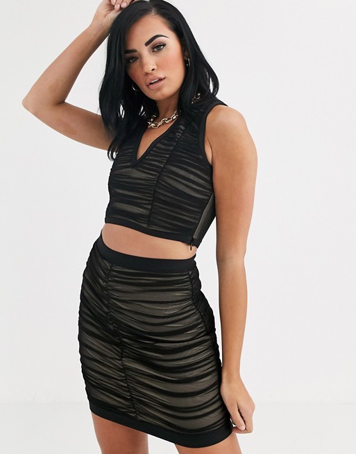 The Girlcode ruched bandage crop top co ord