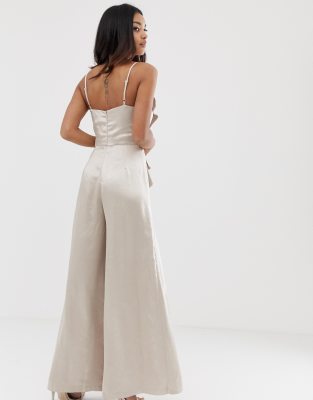 cream satin jumpsuit