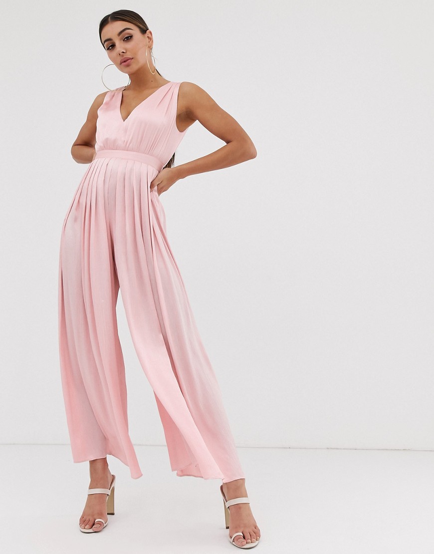 The Girlcode satin pleat jumpsuit-Pink