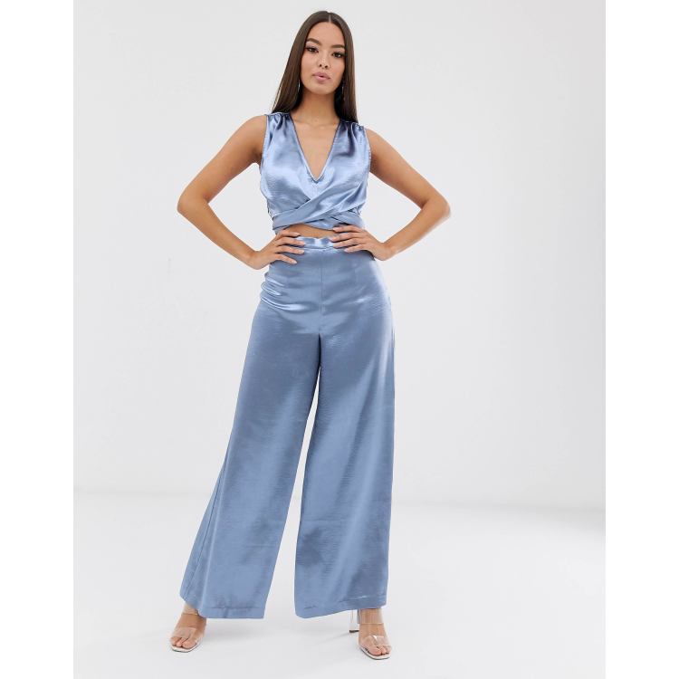 The Girlcode satin wide leg pants in blue