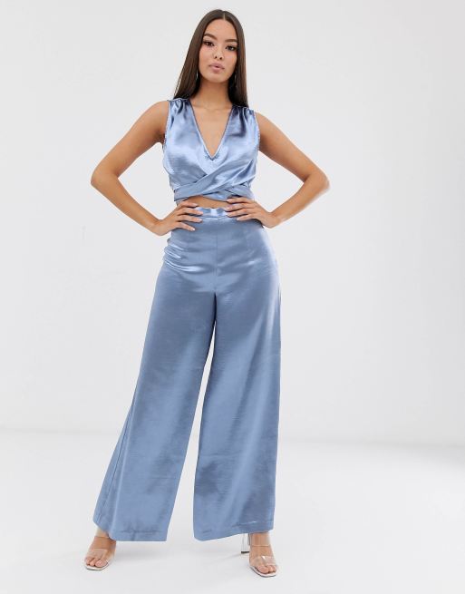 The Girlcode satin wide leg pants in blue