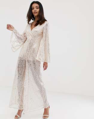 The Girlcode sequin kimono wide leg jumpsuit in pink | ASOS