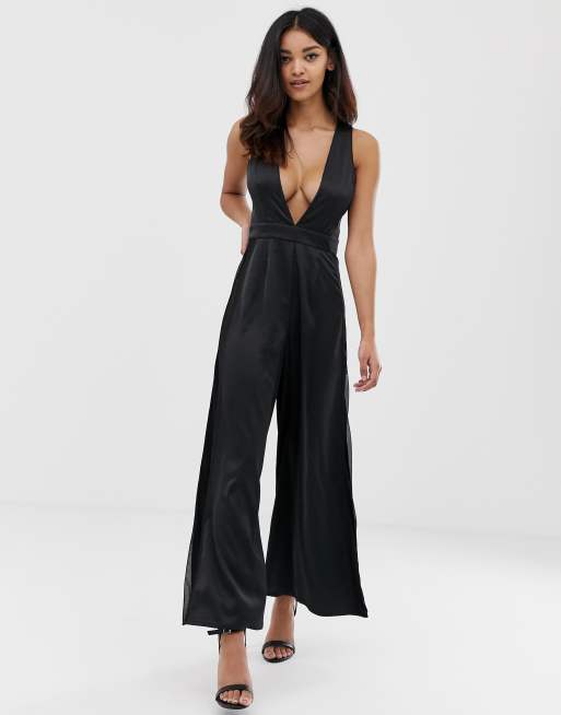 Sheer Mesh Detailed Jumpsuit with Zipper Closure