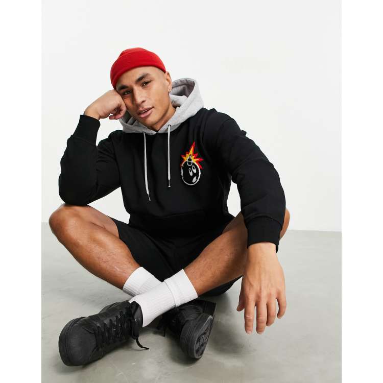 The Hundreds campus contrast hoodie with print in black