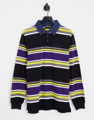 The Hundreds figueroa striped long sleeve polo in black