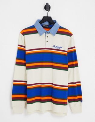 The Hundreds figueroa striped long sleeve polo in off white