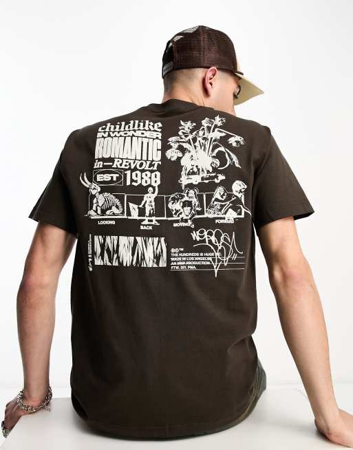 The Hundreds moving forward t-shirt in brown with all over placement prints