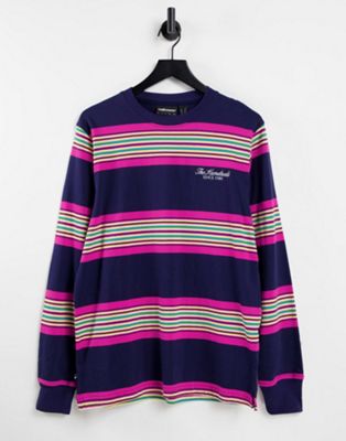 The Hundreds pier stripe long sleeve top in navy/pink