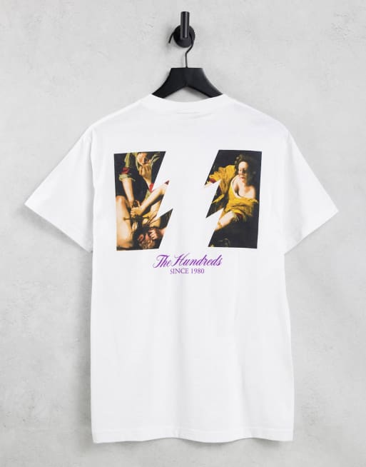 The Hundreds – T-Shirt in Weiß mit auseinander liegenden Prints hinten