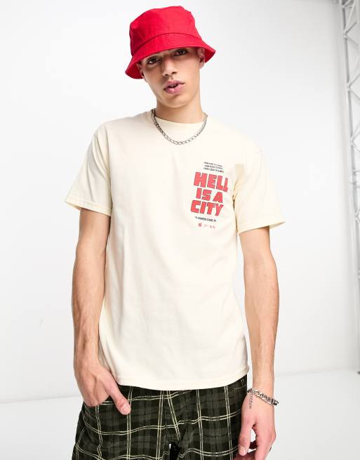 The Hundreds – T-shirt w kolorze złamanej bieli z nadrukiem „Hell is a city” na plecach i piersi
