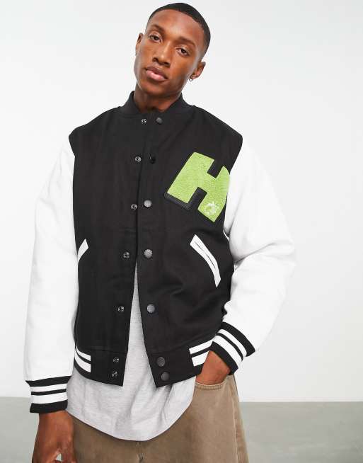 The Hundreds thump quilted varsity jacket in black | ASOS