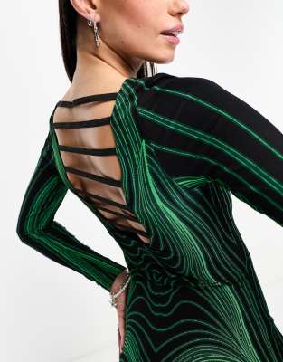 Black and green embroidered bodycon dress best sale