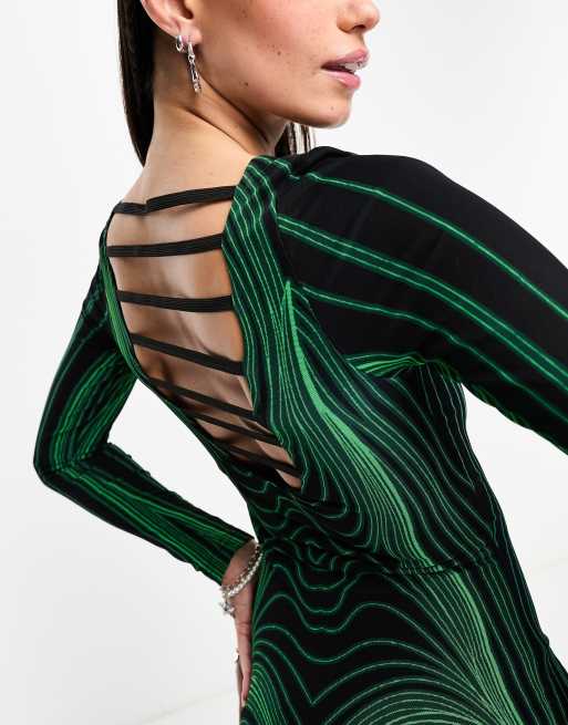 The Kript body illusion maxi bodycon dress in green and black | ASOS