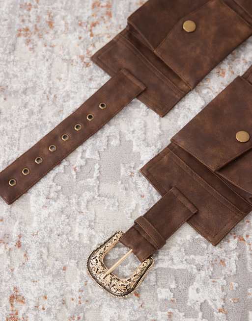 The Kript boho pocket detail belt in brown