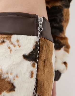 THE KRIPT COW PRINT LOW RISE MICRO MINI SKIRT WITH FRONT ZIP - PART OF A SET-MULTI 