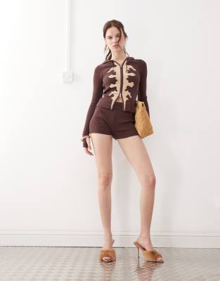 The Kript Cow Print Zip Up Hooded Micro Knit